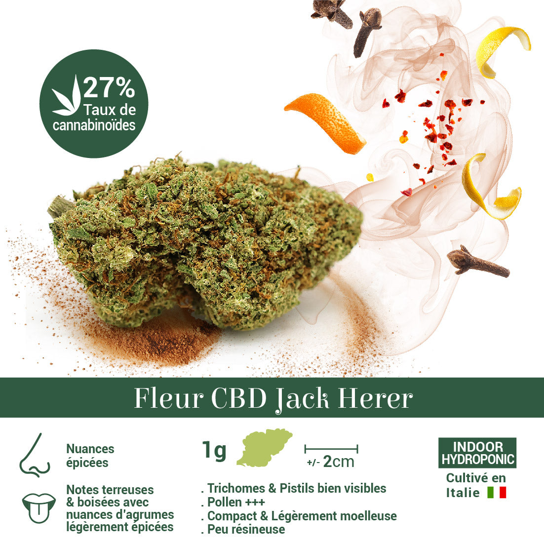 Fleur CBD 27% Jack Herrer en Vrac - Indoor Hydro - Mon Petit Herbier