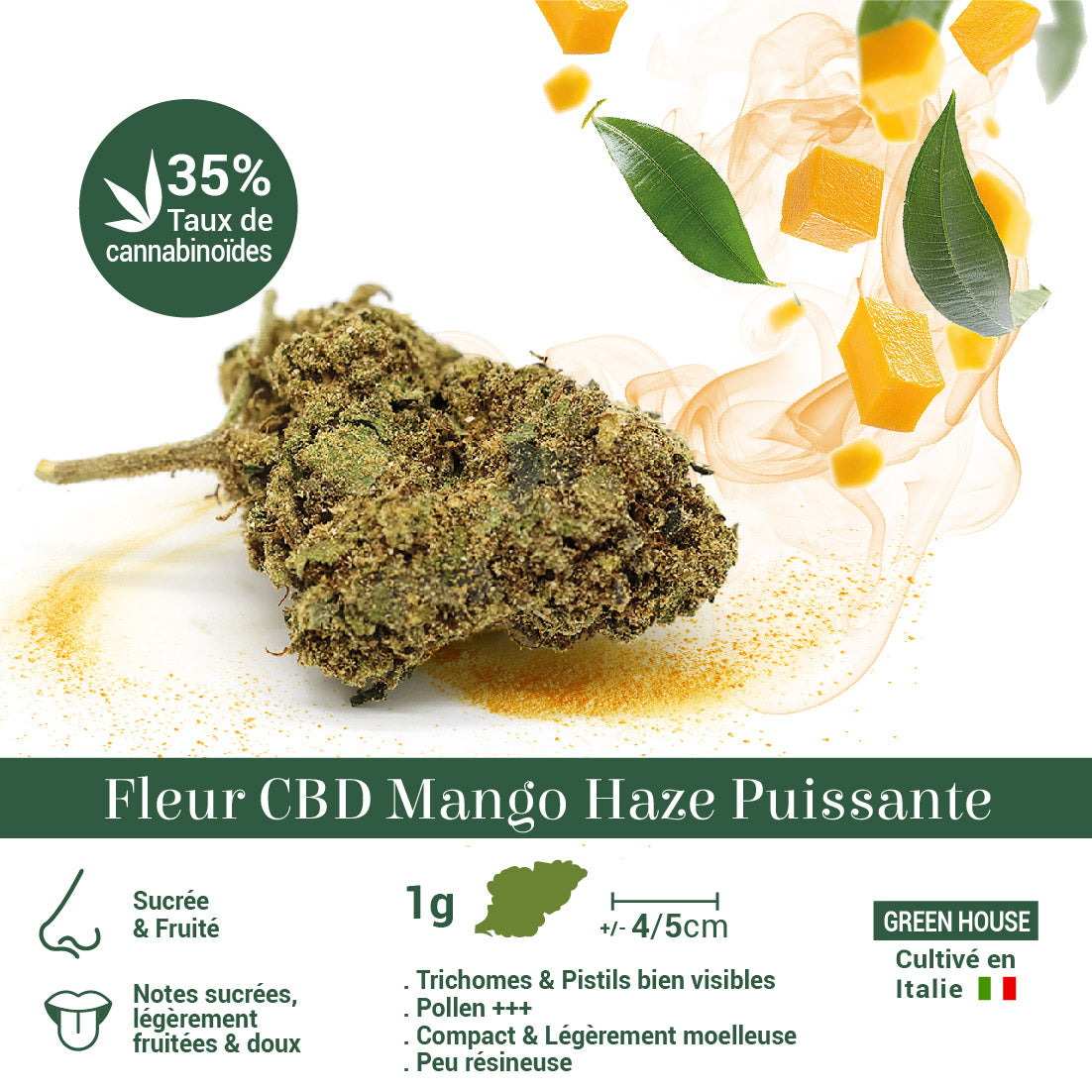 Fleur CBD 35% Mango Haze Puissante en Vrac - Indoor - Mon Petit Herbier