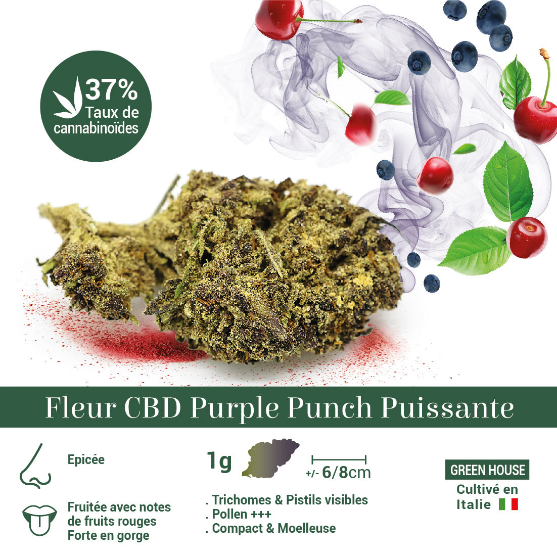 Fleur CBD 37% Purple Punch Puissante en Vrac - Indoor - Mon Petit Herbier