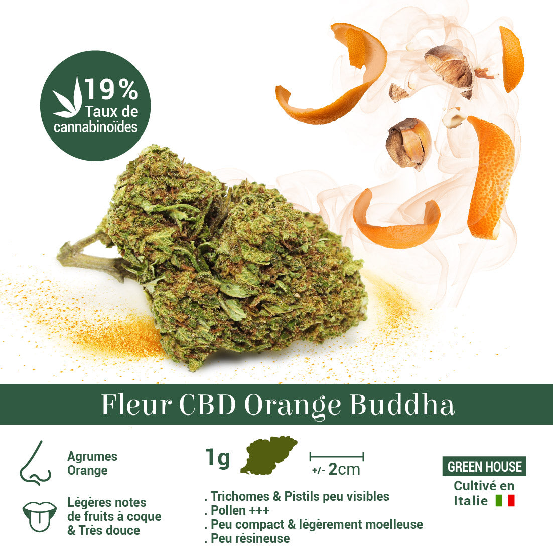 Fleur CBD 19% Orange Buddha en Vrac - Green House - Mon Petit Herbier