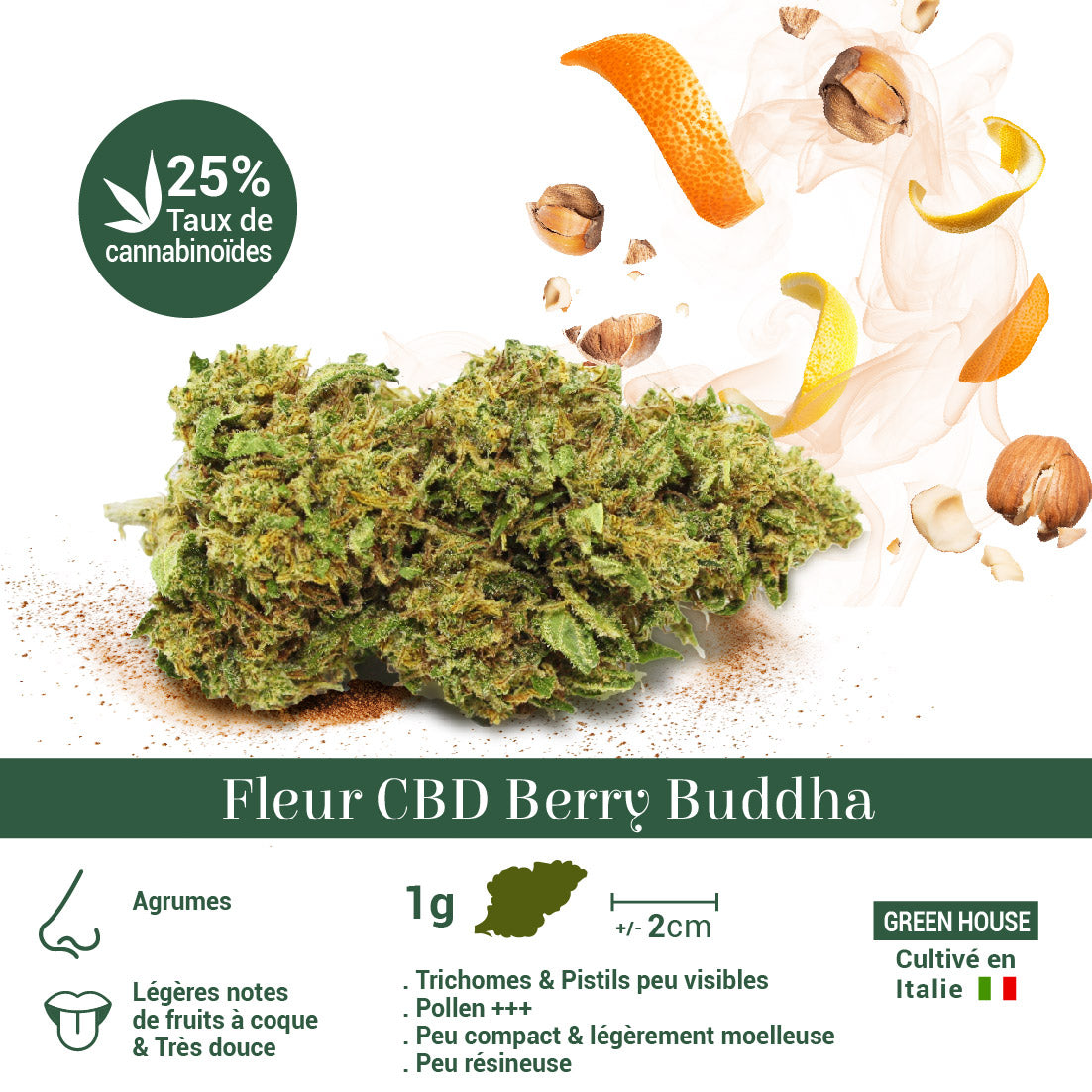 Fleur CBD 25% Berry Buddha en Vrac - Green House - Mon Petit Herbier