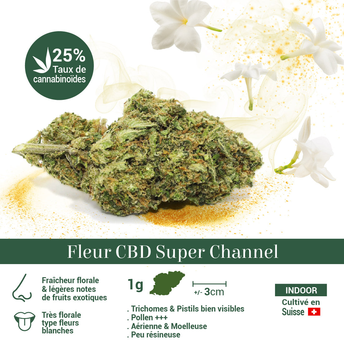 Fleur CBD 25% Super Channel en Vrac - Indoor - Mon Petit Herbier