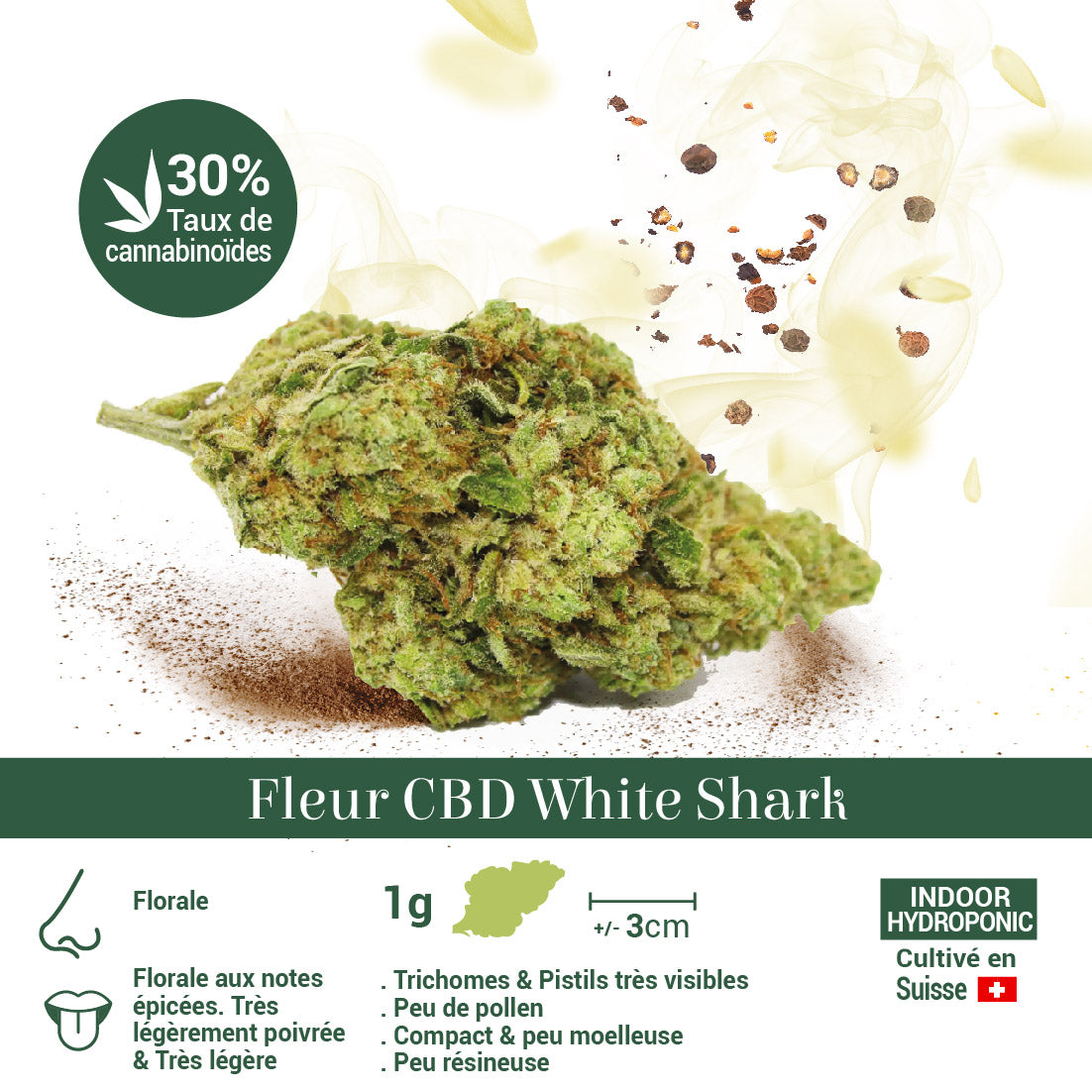 Fleur CBD 30% White Shark en Vrac - Indoor Hydro - Mon Petit Herbier