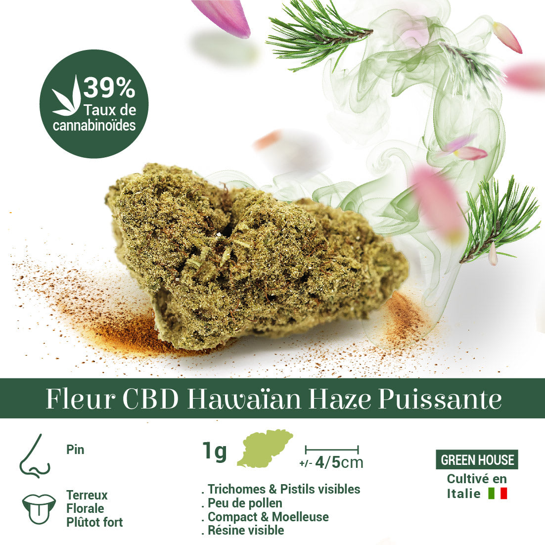 Fleur CBD 39% Hawaian Haze Puissante en Vrac - Indoor - Mon Petit Herbier