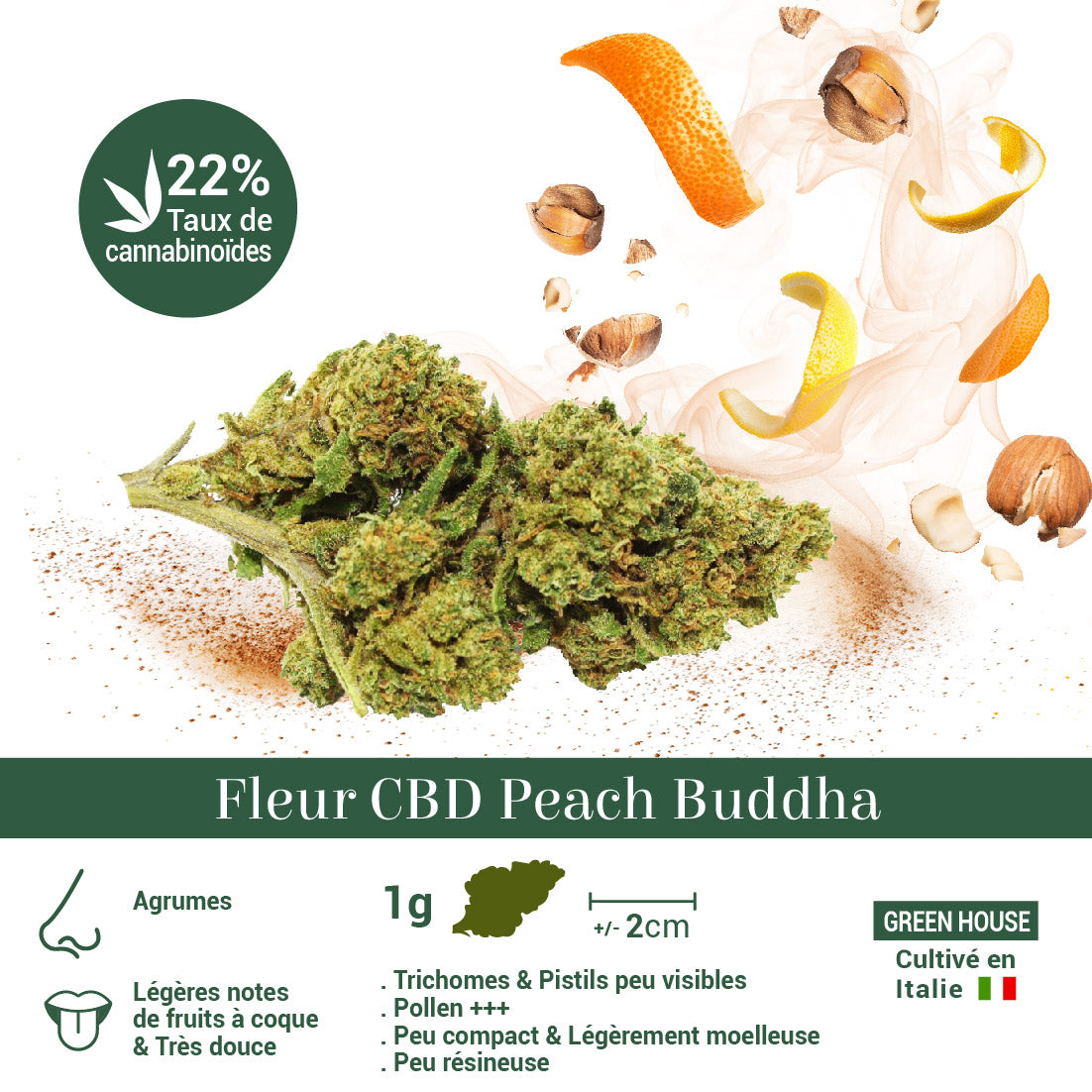Fleur CBD Peach Buddha - Green House - Mon Petit Herbier